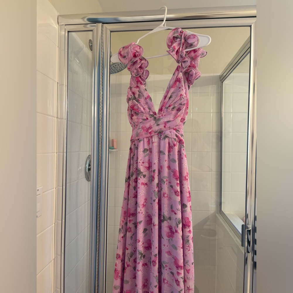 Vici floral maxi dress with ruffle straps and tie back